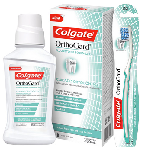 Kit Colgate Enxaguante Bucal OrthoGard 250ml + Escova Dental OrthoGard 1 Unidade