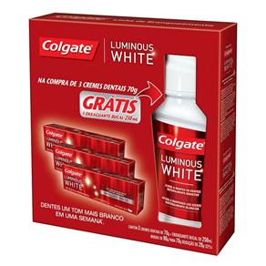 Kit Colgate Luminous White Creme Dental 70g C/3 Unidades + Enxaguante Bucal 250ml