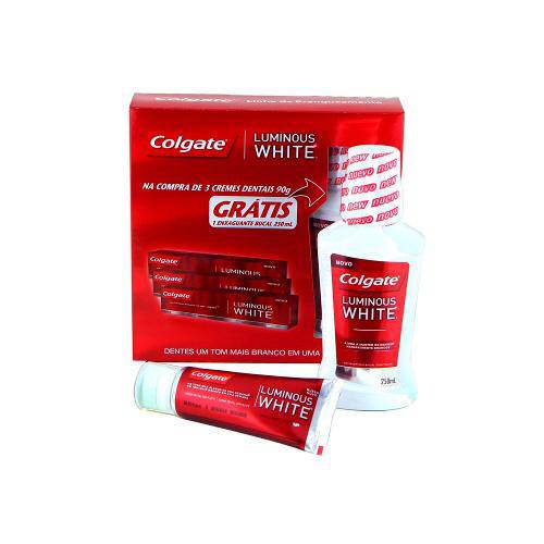 Kit Colgate Luminous White Creme Dental 90g C/3 Unidades + Enxaguante Bucal 250ml