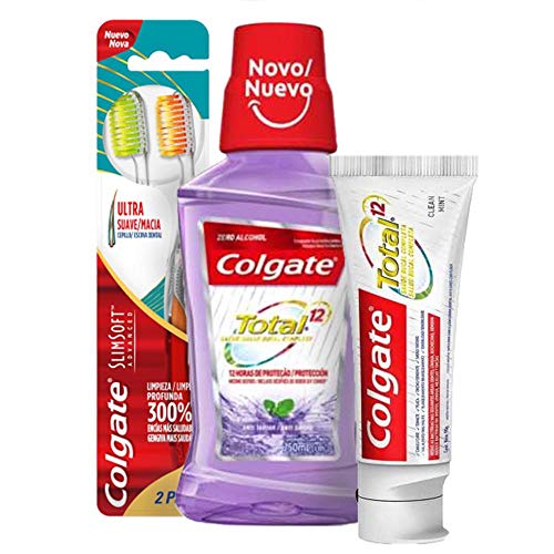 Kit Colgate Total 12: Creme Dental + Enxaguante Bucal + Escova Dental