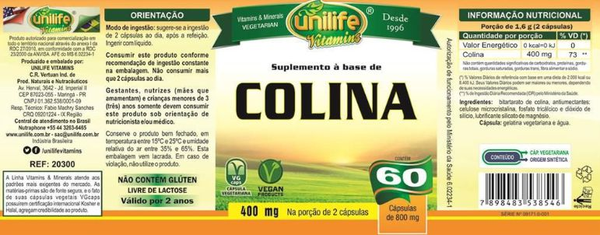 Kit 3 Colina Vitamina B8 Unilife 60 Cápsulas
