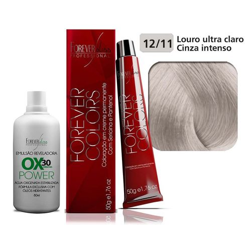 Kit Coloração Forever Colors - Natural 12-11 Louro Ultra Claro Cinza Intenso e Ox 30 Volumes 80ml Power - Forever Liss
