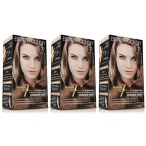 Kit Coloração Permanente BeautyColor Chocolate Dourado 7.7 com 3 Unidades