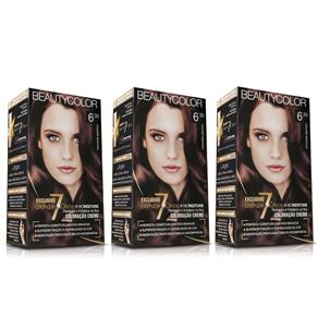 Kit Coloração Permanente BeautyColor Chocolate Glamour 6.35 com 3 Unidades