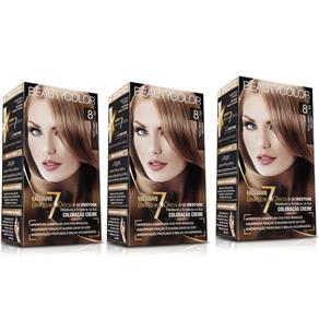 Kit Coloração Permanente BeautyColor Louro Claro Dourado 8.3 com 3 Unidades