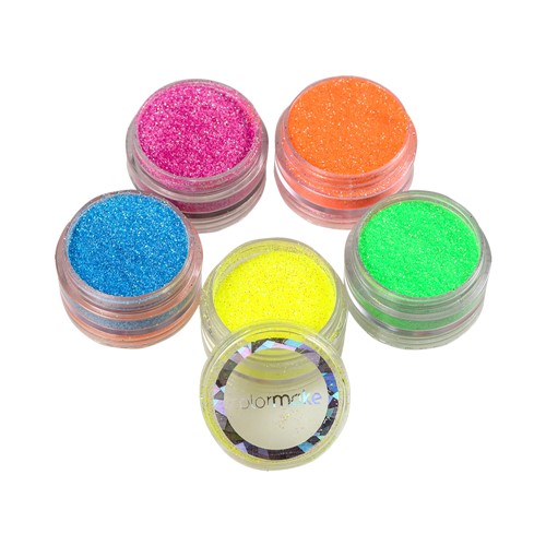 Kit ColorMake Torre Glitter em Pó Iridescente Neon 5 Cores