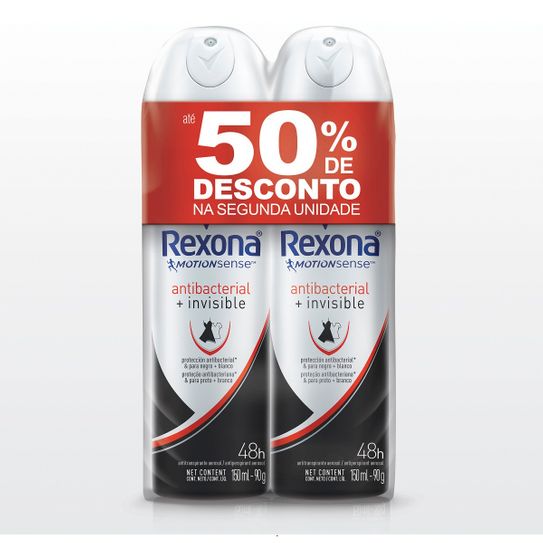 Kit com 02 Desodorante Rexona Antibacterial Women Aerossol 90g 50% de Deasconto na Segunda Unidade