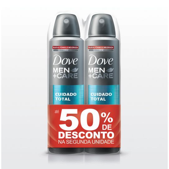 Kit com 02 Desodorantes Dove Men Care Cuidado Total Aerossol 89g com 50% de Desconto na 2º Unidade