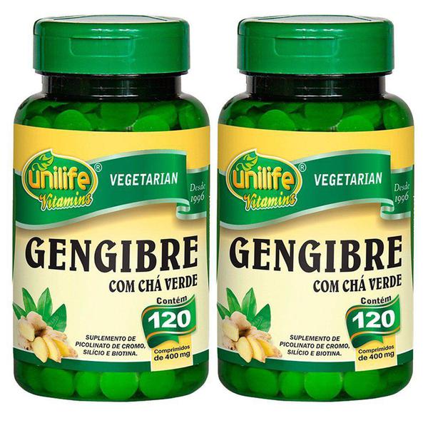 Kit com 02 Gengibre com Chá Verde 120 Comprimidos Unilife Vitamins