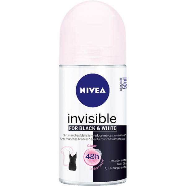 Kit com 1 Desodorante Nivea Roll On Feminino Invisible Black Clear 50 Ml - Z_empório Veredas