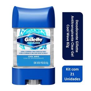 Kit com 21 Desodorantes Gillette Antitranspirante Clear Gel Cool Wave 82g