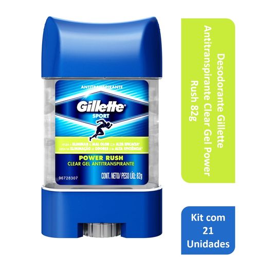 Kit com 21 Desodorantes Gillette Clear Gel Power Rush 82g