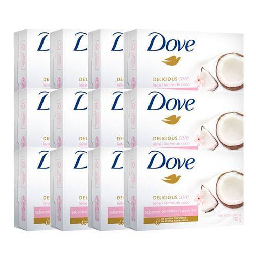 Kit com 12 Sabonetes Dove Delicious Care Leite de Coco 90g