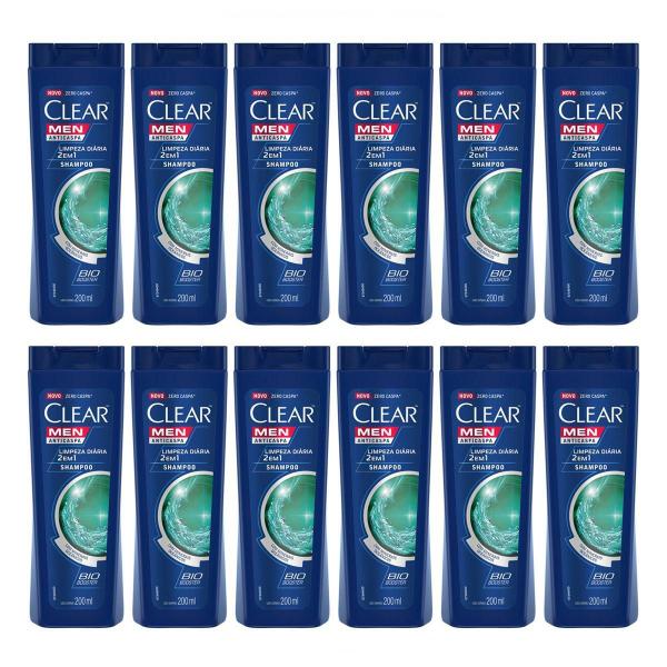 Kit com 12 Shampoo Anticaspa Clear Men Limpeza Diária 2 em 1 - 200ml