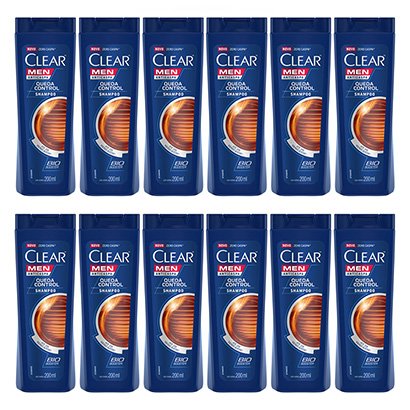 Kit com 12 Shampoo Anticaspa Clear Men Queda Control 200ml