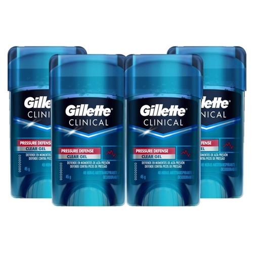Kit com 4 Desodorantes Gillette Clinical Gel Pressure Defense 45g
