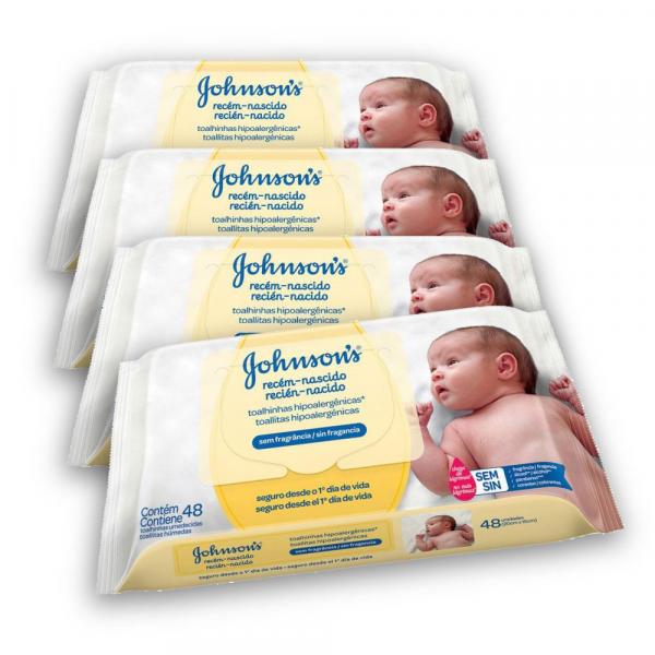 Kit com 4 Lenços Umedecidos JOHNSON'S Baby Recém Nascido Sem Fragrância 48 Unidades - Johnsons