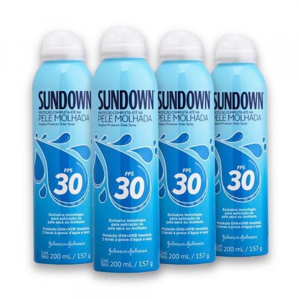 Kit com 4 Protetores Solar SUNDOWN Pele Molhada FPS 30 Spray 200ml - Sundown