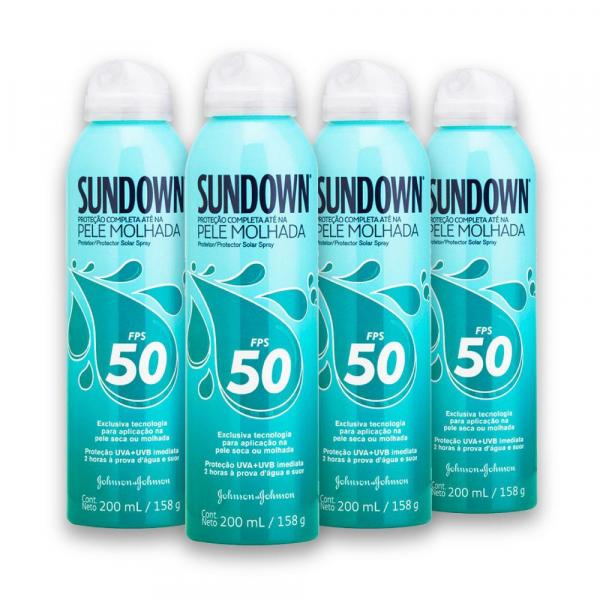 Kit com 4 Protetores Solar SUNDOWN Pele Molhada FPS 50 Spray 200ml - Sundown