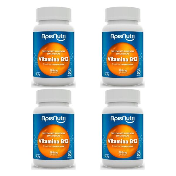 Kit com 4 Vitamina B12 60 Cápsulas Apisnutri