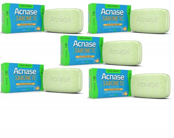 Kit com 5 Acnase Clean Sabonete Esfoliante Antiacne Facial 80g