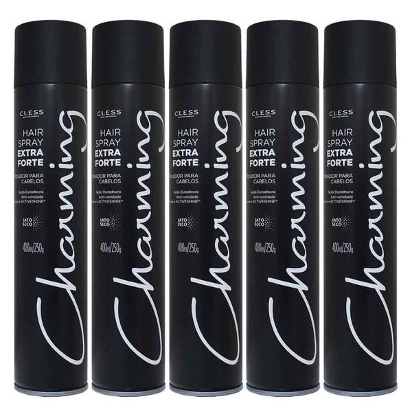Kit com 5 Fixador para Cabelo Charming Hair Spray Extra Forte 400ml - Cless