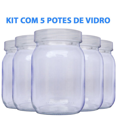 Kit com 5 Potes de Vidro para Leite Materno 200ml