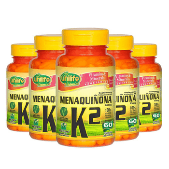 Kit com 5 Vitamina K2 Menaquinona Mk7 60 Cápsulas Unilife