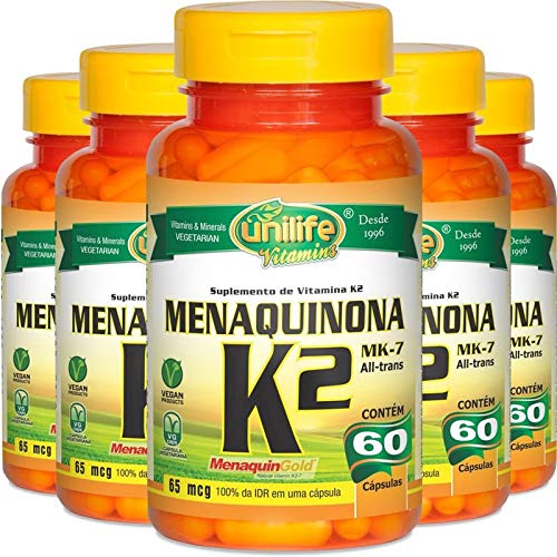 Kit com 5 Vitamina K2 Menaquinona MK7 60 Cápsulas Unilife