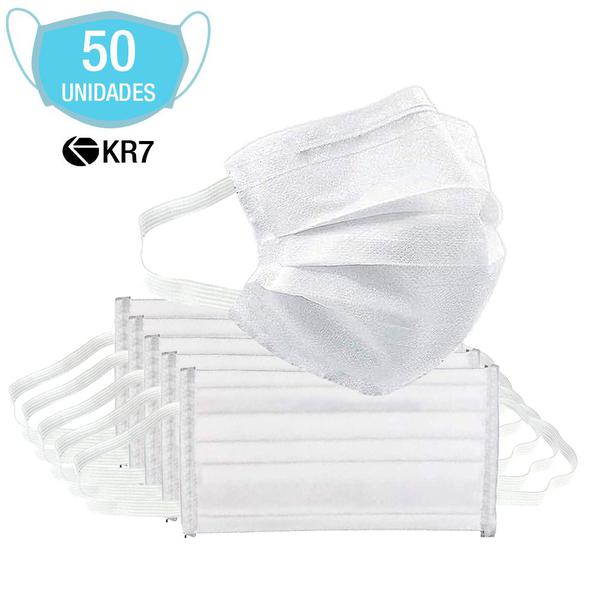 Kit com 50 Máscaras Dupla Camada para Rosto Descartável KR7 Higiene Pessoal com Elástico e Clip Nasal