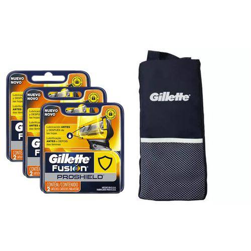 Kit Gillette: 12 Cargas Fusion Proshield + 1 Porta Chuteira