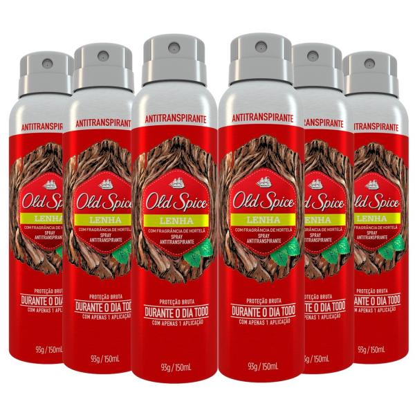 Kit com 6 Desodorantes Antitransparente Lenha 150ml - Old Spice