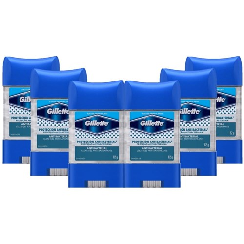 Kit com 6 Desodorantes Gillette Antitranspirante Clear Gel Antibacterial 82g