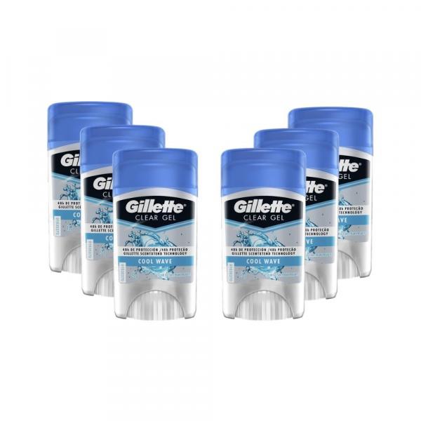 Kit com 6 Desodorantes Gillette Antitranspirante Clear Gel Cool Wave 45g