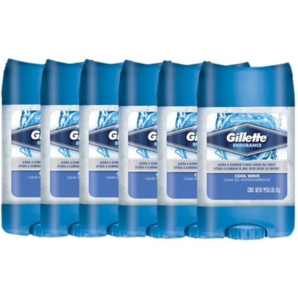 Kit com 6 Desodorantes Gillette Clear Gel Cool Wave 82g