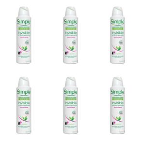 Kit com 6 Simple Invisible Desodorante Aerosol S/ Perfume Feminino 150ml