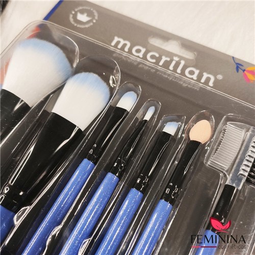 Kit com 7 Pincéis para Maquiagem Kp9-2A Macrilan ((Azul))