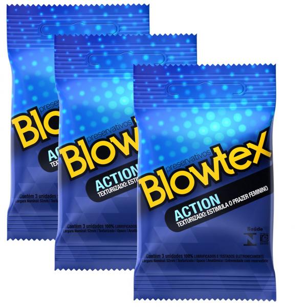 Kit com 9 Preservativo Blowtex Action C/ 3 Un Cada