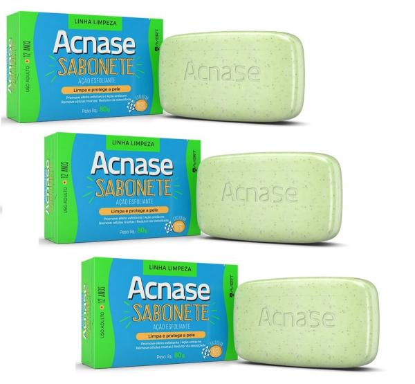 KIT COM 3 Acnase Clean Sabonete Esfoliante Antiacne Facial 80g