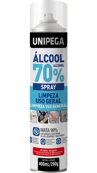 Kit com 2 Álcool 70 Spray Aerosol 70% Higienizador de Mãos Antisséptico Bactericida - Unipega