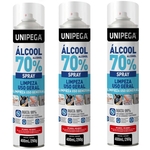 Kit Com 3 Álcool 70 Spray Aerosol 70% Higienizador de Mãos Antisséptico Bactericida
