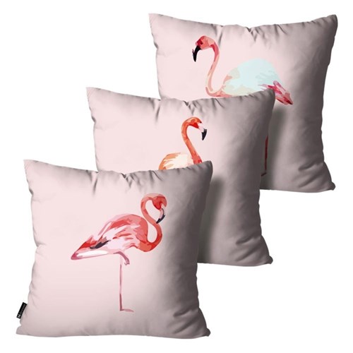 Kit com 3 Almofadas Flamingo Rosa