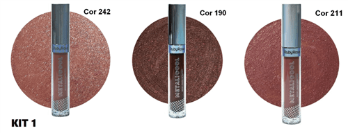 Kit com 3 Batons Ruby Rose Metalizado Metalicool (KIT 1)