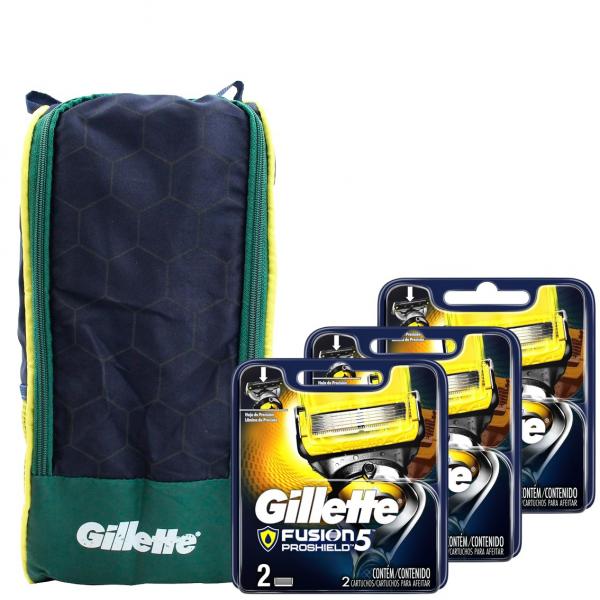 Kit com 3 Cargas Gillette Fusion Proshield C/2 + Porta Chuteira
