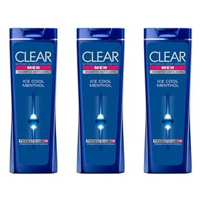 Kit com 3 Clear Menthol Shampoo Masculino 200ml