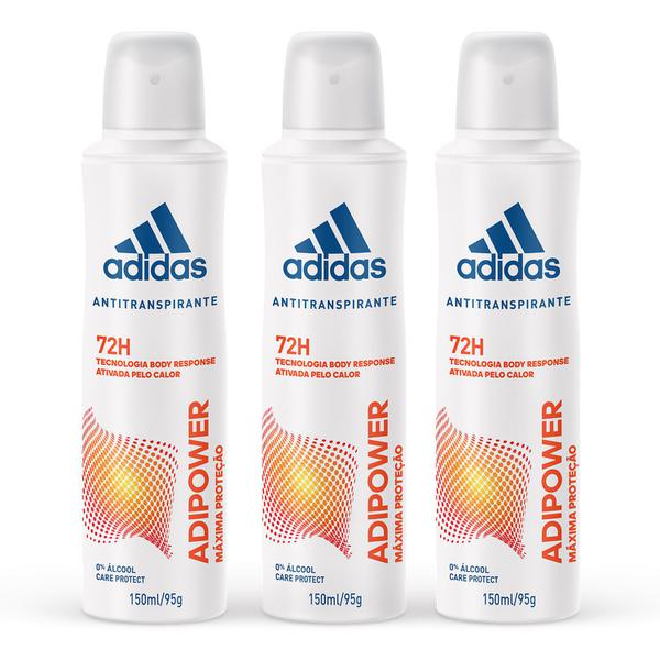 Kit com 3 Desodorantes Aerossol Antitranspirante Adidas Adipower Feminino com 150ml