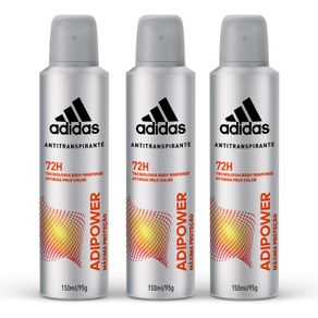 Kit com 3 Desodorantes Aerossol Antitranspirante Adidas Adipower Masculino com 150ml