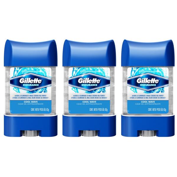 Kit com 3 Desodorantes Clear Gel Cool Wave 82g - Gillette