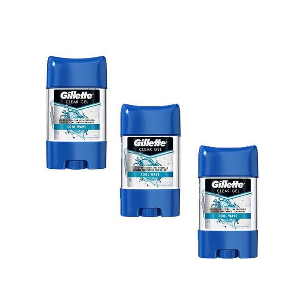 Kit com 3 Desodorantes Clear Gel Cool Wave 82g - Gillette