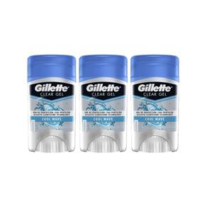 Kit com 3 Desodorantes Gillette Antitranspirante Clear Gel Cool Wave 45g